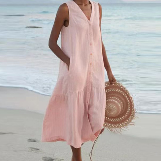 Robe Méline Mi-longue Boutonnée Sans Manches