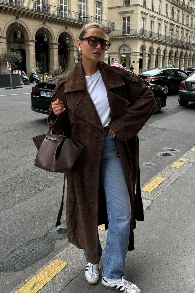 Celeste | Gabardina larga de terciopelo
