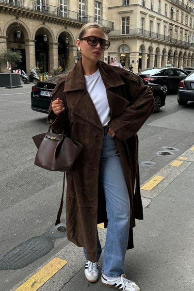 Celeste | Gabardina larga de terciopelo