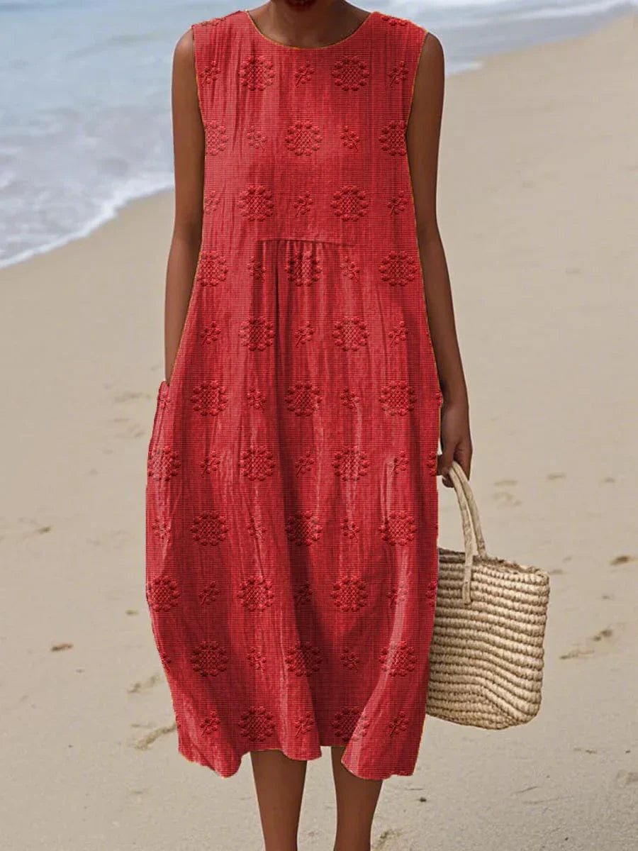 Robe D'été Sans Manches En Coton Avec Poches