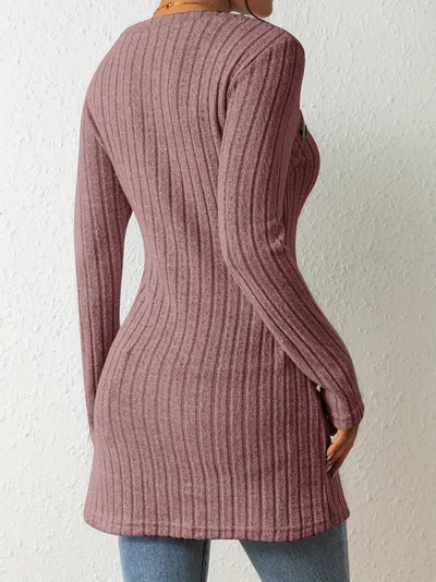 Top Asymétrique En Coton Avec Boutons et Côtes