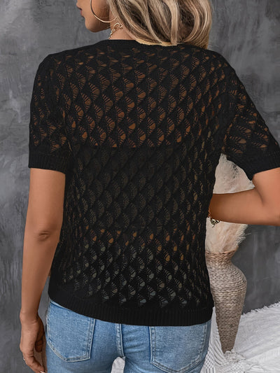 Pull Élégant À Manches Courtes En Dentelle