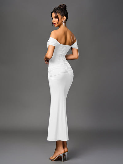 Robe À Épaules Dénudées, Froncée & Zippée Dans Le Dos