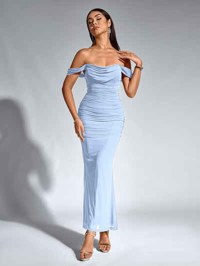 Robe À Épaules Dénudées, Froncée & Zippée Dans Le Dos