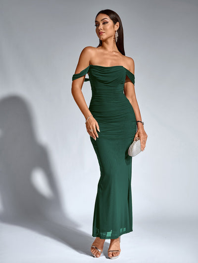 Robe À Épaules Dénudées, Froncée & Zippée Dans Le Dos