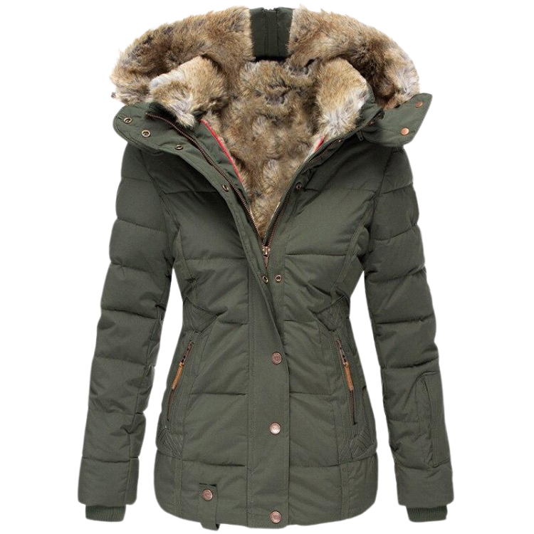 Abrigo de piel informal con capucha Elysia