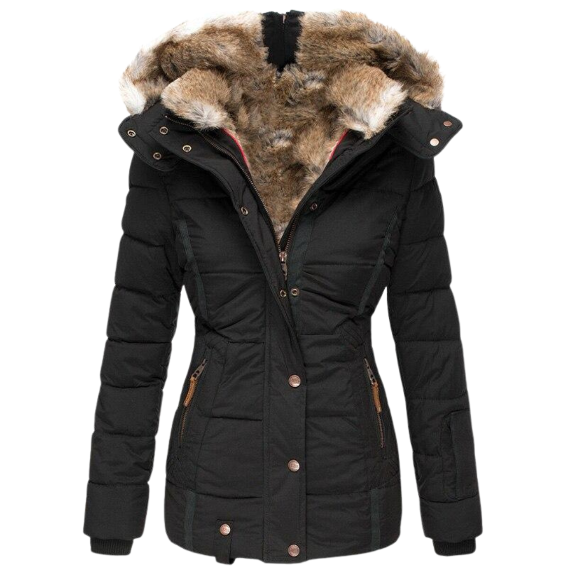 Abrigo de piel informal con capucha Elysia