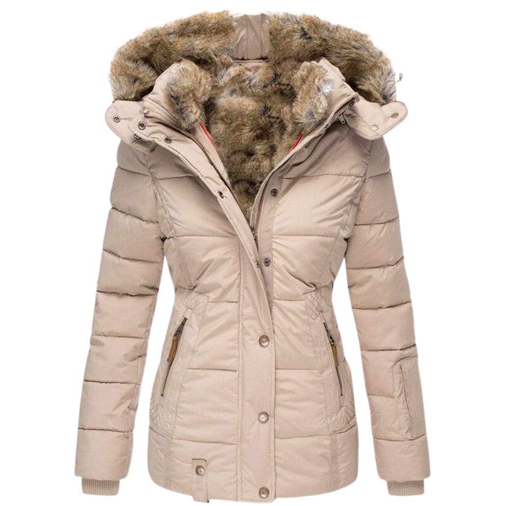 Abrigo de piel informal con capucha Elysia