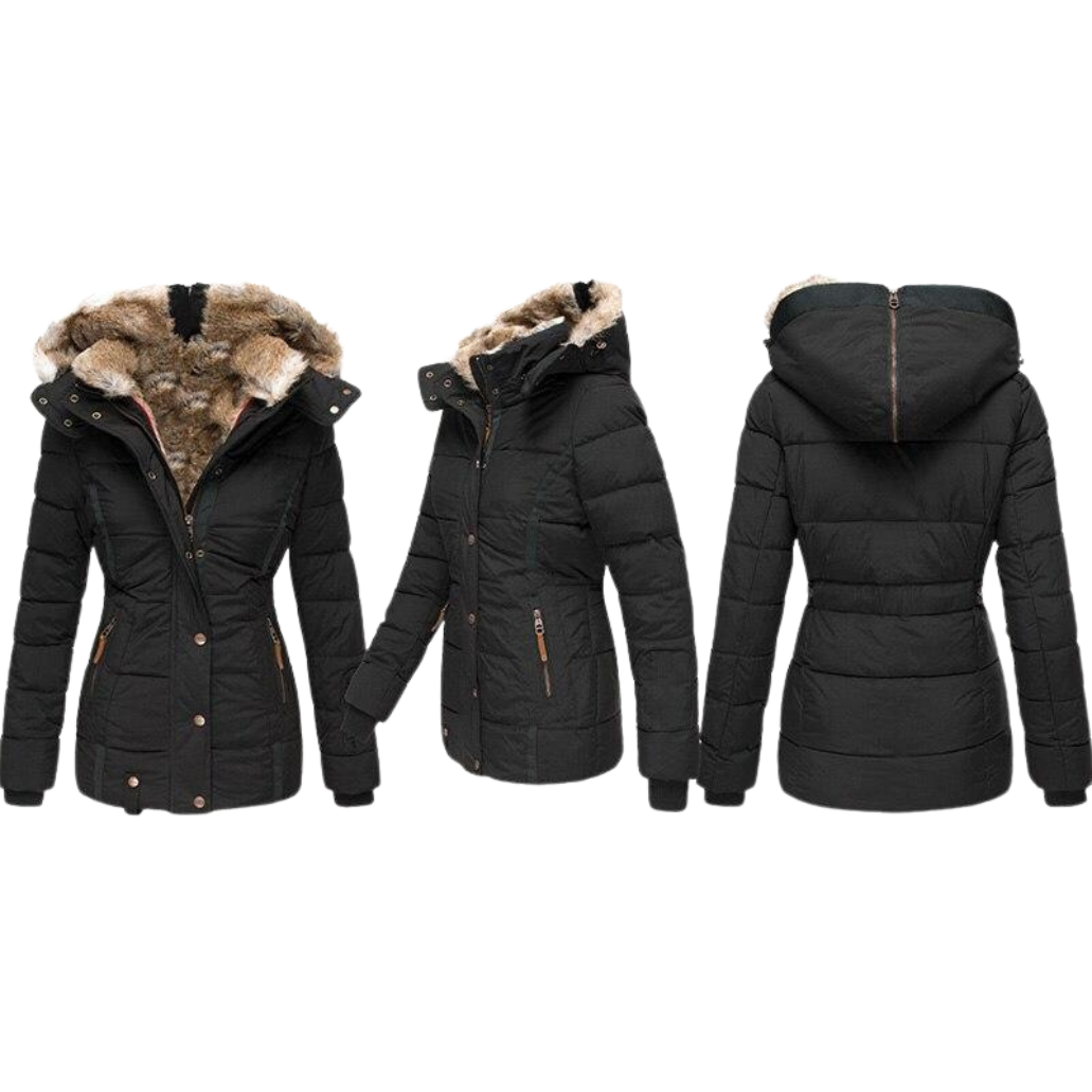 Abrigo de piel informal con capucha Elysia