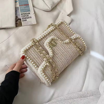 Alba | Bolso de paja con perlas popular