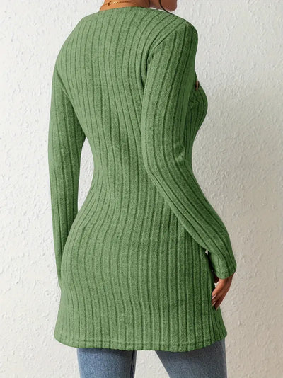 Top Asymétrique En Coton Avec Boutons et Côtes