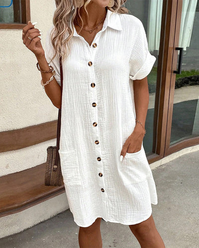 Robe Boutonnée En Lin Avec Poches