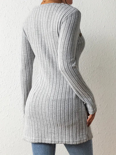 Top Asymétrique En Coton Avec Boutons et Côtes