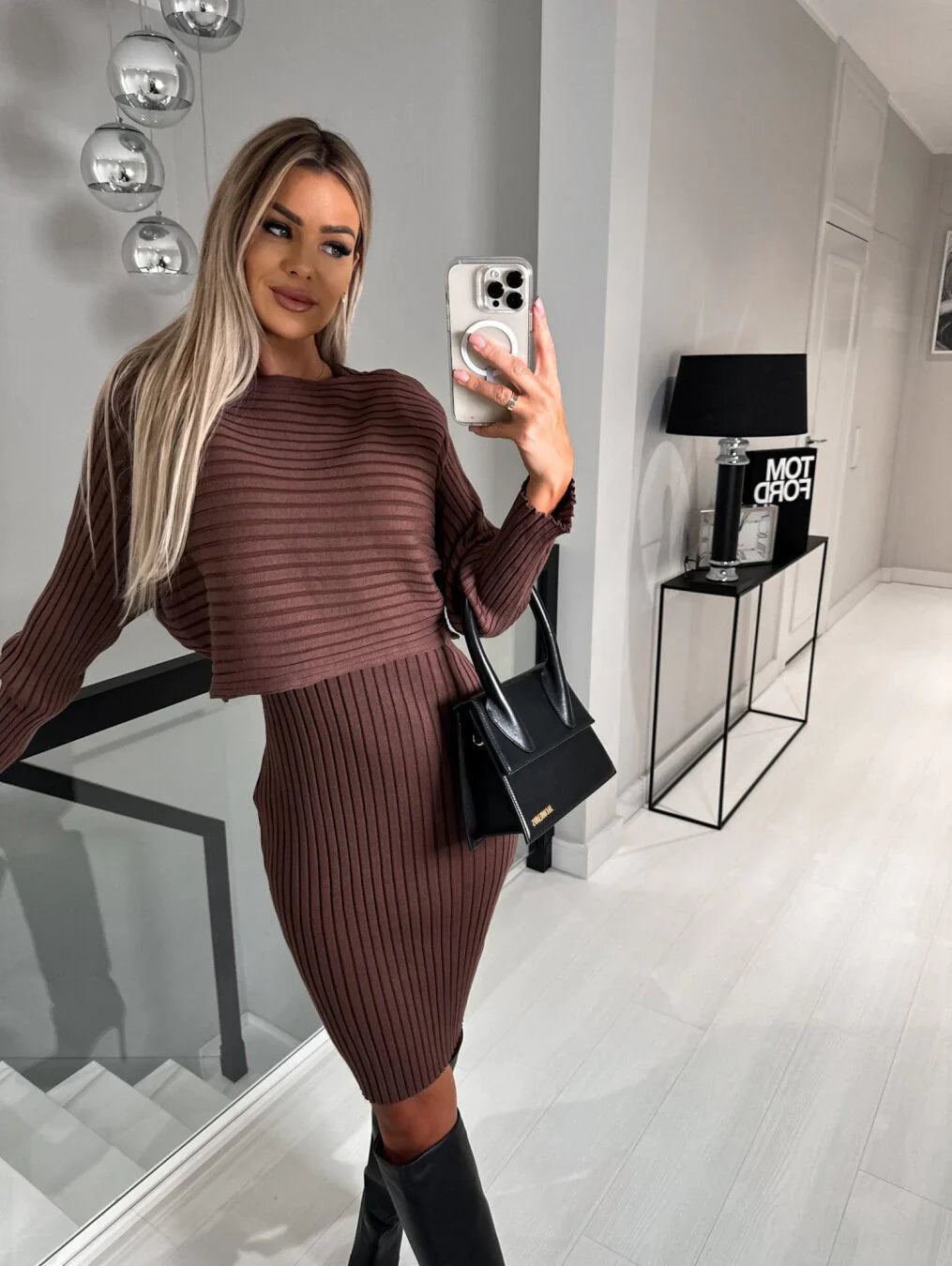 Conjunto de suéter y vestido de algodón de dos piezas Nyon