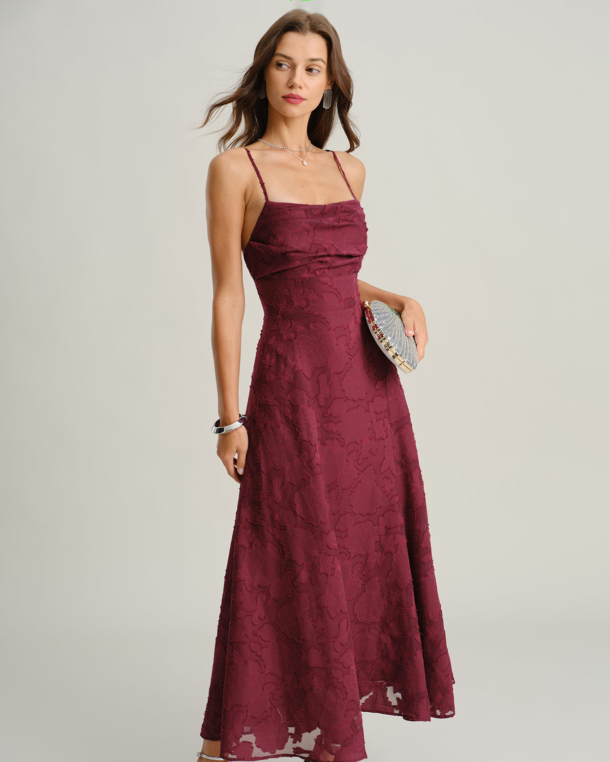 Vestido largo lencero de jacquard